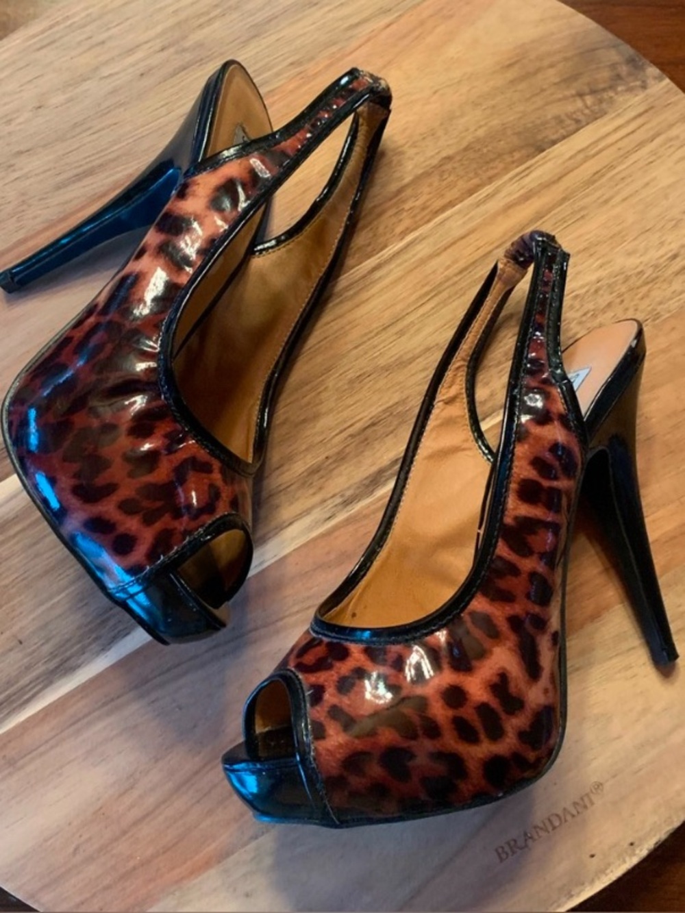 Steve Madden Leopard Print Slingback Peep Toe Stiletto Heels Size 8 Patent